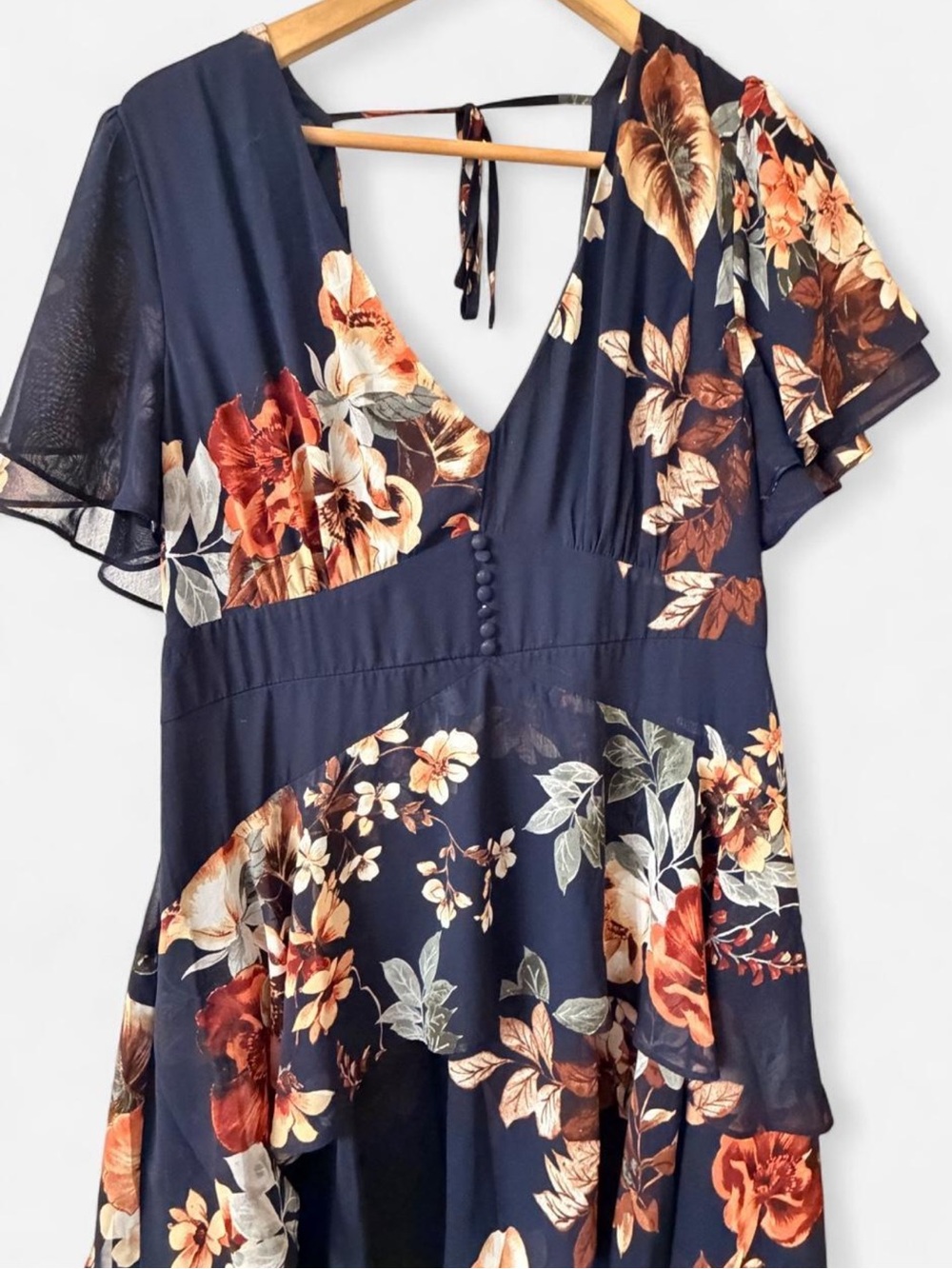 Lulu's Navy Floral High-Low Ruffle Maxi Dress - Picture 2 of 6